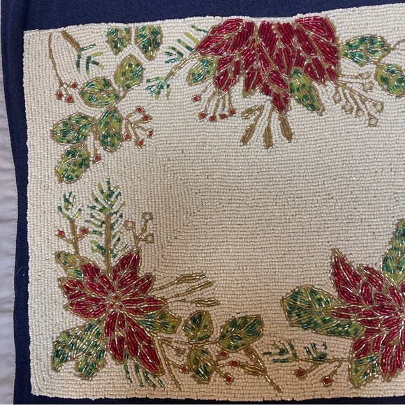 Tahari Home Beaded Centerpiece Table Runner 13x36”Lined Poinsettia Christmas NWT - Picture 5 of 9